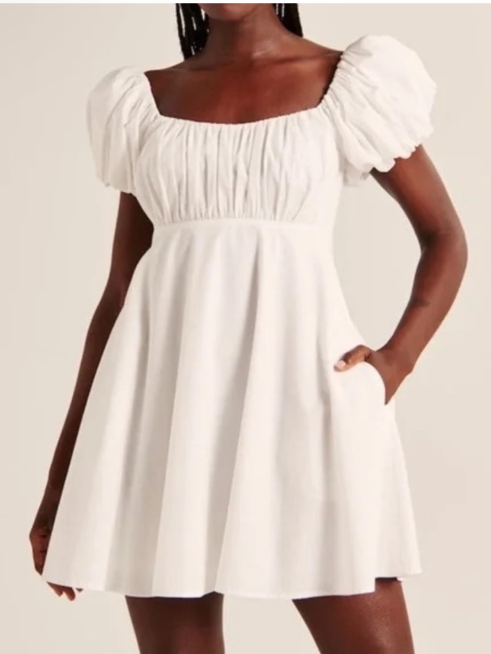 NWT Abercrombie & Fitch White Puff Sleeve Mini Dress S